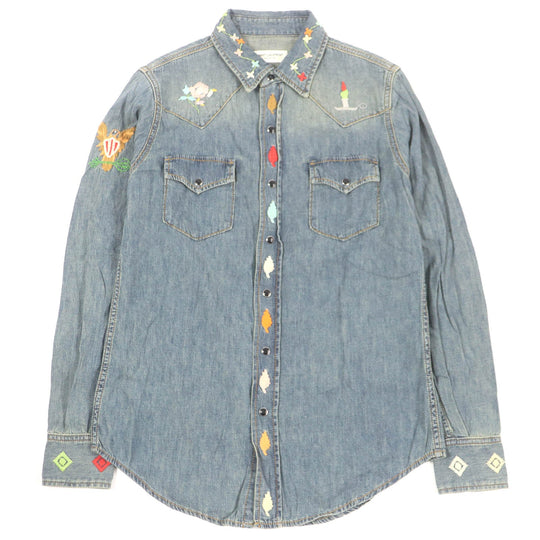 SAINT LAURENT PARIS Long sleeve shirt 530376 Main: 100% cotton Indigo blue mens XS Used Authentic