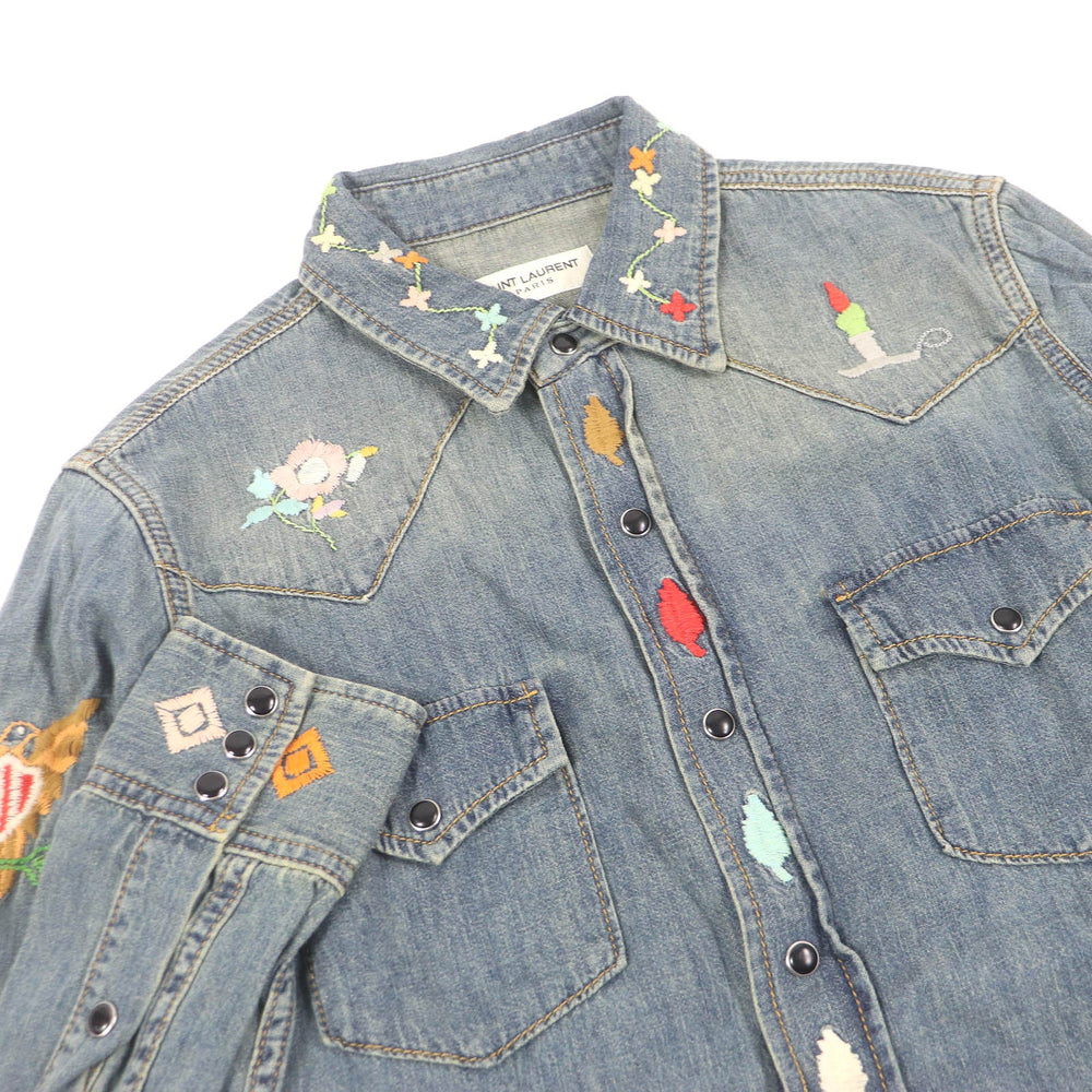 SAINT LAURENT PARIS Long sleeve shirt 530376 Main: 100% cotton Indigo blue mens XS Used Authentic