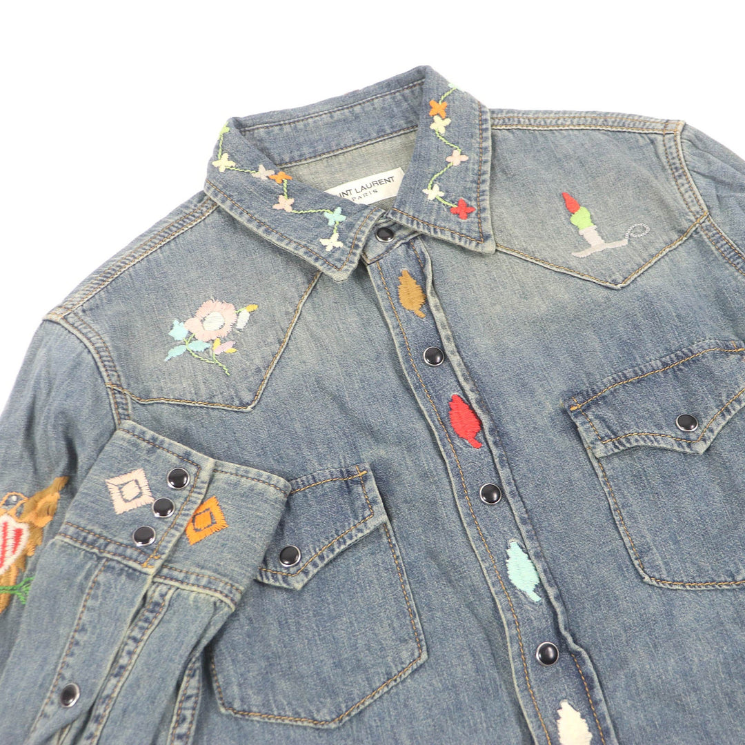 SAINT LAURENT PARIS Long sleeve shirt 530376 Main: 100% cotton Indigo blue mens XS Used Authentic