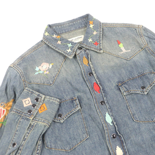SAINT LAURENT PARIS Long sleeve shirt 530376 Main: 100% cotton Indigo blue mens XS Used Authentic