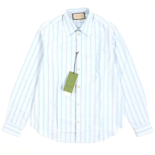 GUCCI Long sleeve shirt 703396 Main: 100% cotton, Part: 100% polyester Light blue stripe mens 38|15 Used Authentic