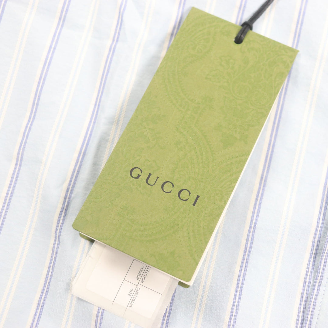 GUCCI Long sleeve shirt 703396 Main: 100% cotton, Part: 100% polyester Light blue stripe mens 38|15 Used Authentic