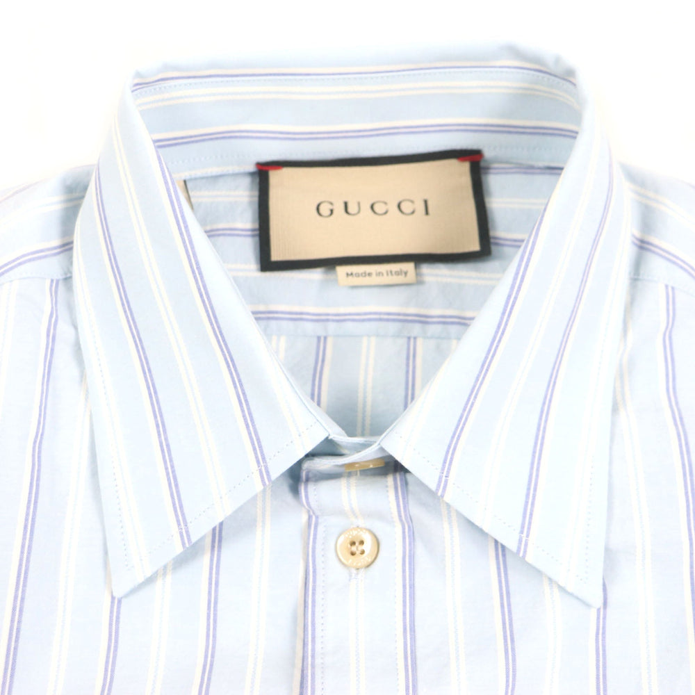 GUCCI Long sleeve shirt 703396 Main: 100% cotton, Part: 100% polyester Light blue stripe mens 38|15 Used Authentic