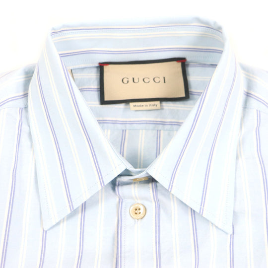 GUCCI Long sleeve shirt 703396 Main: 100% cotton, Part: 100% polyester Light blue stripe mens 38|15 Used Authentic