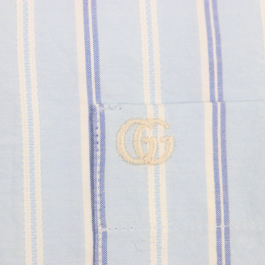 GUCCI Long sleeve shirt 703396 Main: 100% cotton, Part: 100% polyester Light blue stripe mens 38|15 Used Authentic