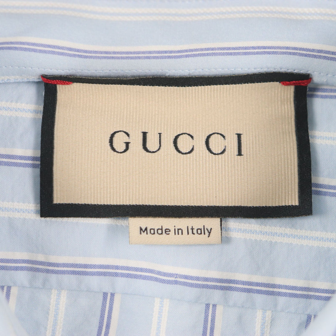 GUCCI Long sleeve shirt 703396 Main: 100% cotton, Part: 100% polyester Light blue stripe mens 38|15 Used Authentic