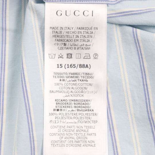 GUCCI Long sleeve shirt 703396 Main: 100% cotton, Part: 100% polyester Light blue stripe mens 38|15 Used Authentic