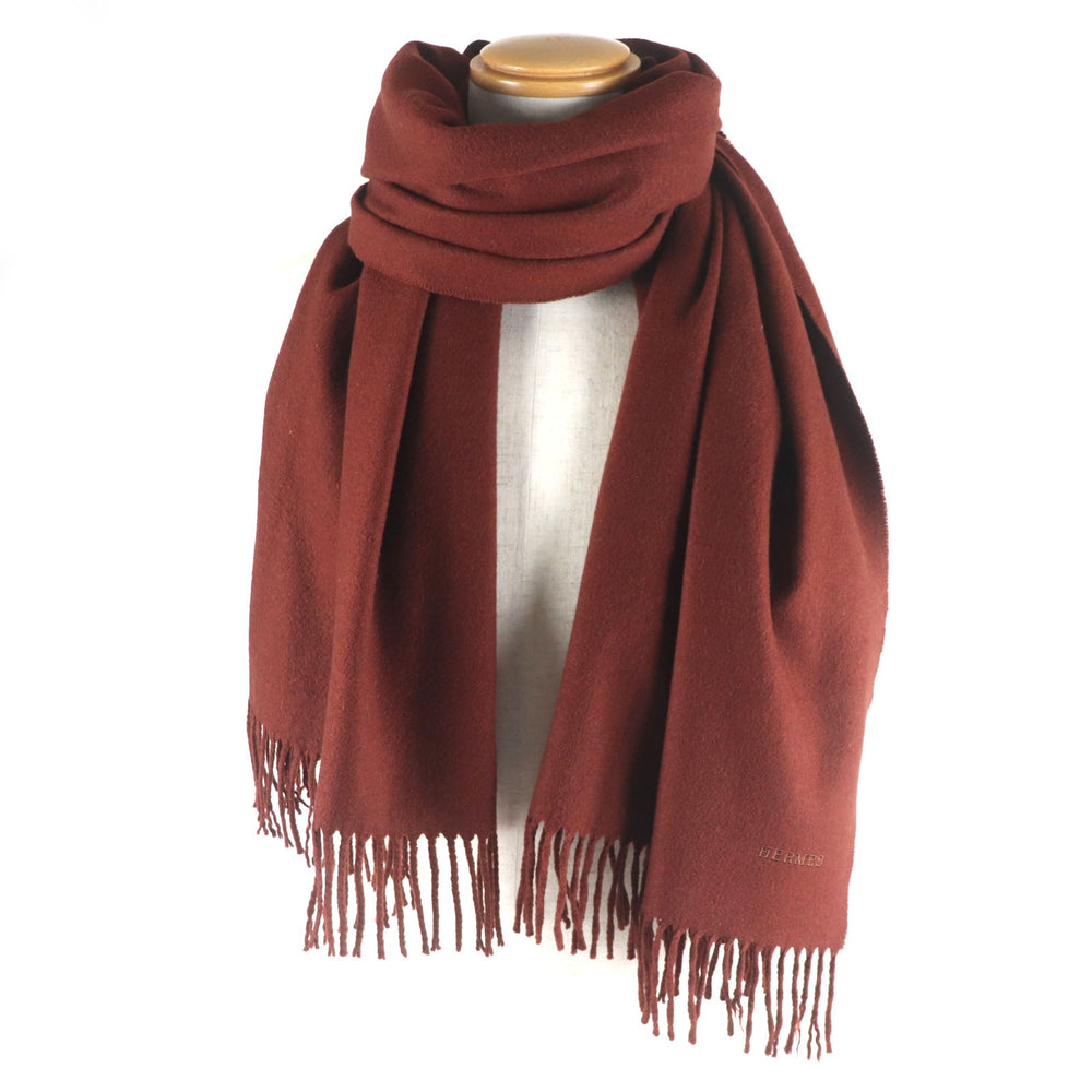HERMES Scarf Main: 100% cashmere Red brown mens Used Authentic