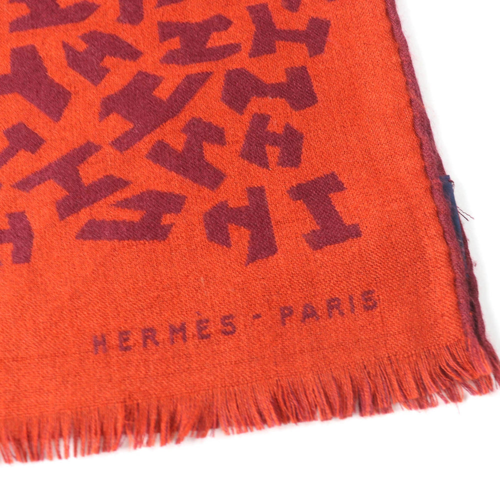 HERMES Scarf Main: 70% cashmere, Main: 30% silk Orange Bordeaux type Women Used Authentic