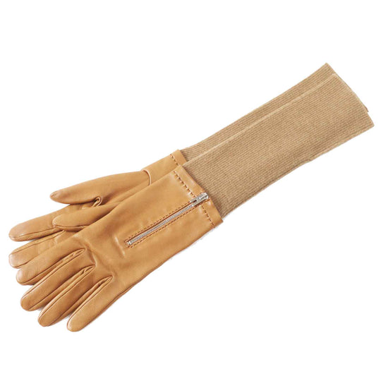 HERMES gloves Main: Lamb leather, Part: 100% cashmere gold Women 7.5 Used Authentic