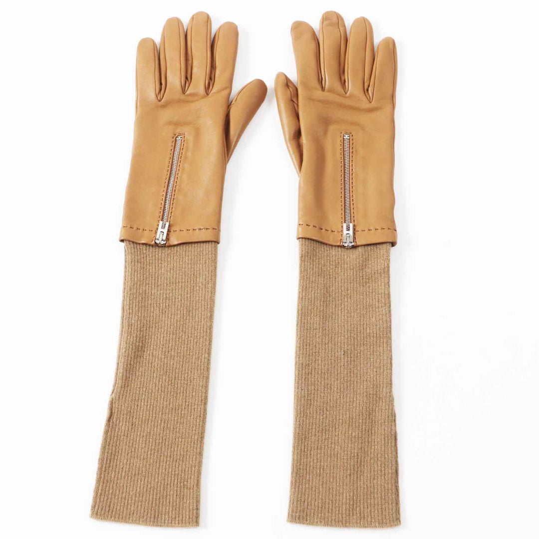 HERMES gloves Main: Lamb leather, Part: 100% cashmere gold Women 7.5 Used Authentic