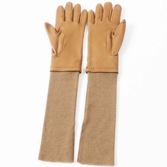 HERMES gloves Main: Lamb leather, Part: 100% cashmere gold Women 7.5 Used Authentic