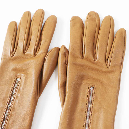 HERMES gloves Main: Lamb leather, Part: 100% cashmere gold Women 7.5 Used Authentic