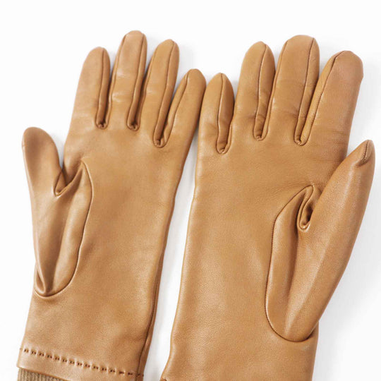 HERMES gloves Main: Lamb leather, Part: 100% cashmere gold Women 7.5 Used Authentic