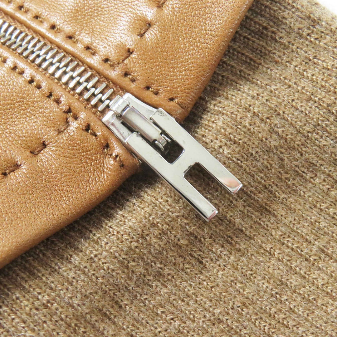 HERMES gloves Main: Lamb leather, Part: 100% cashmere gold Women 7.5 Used Authentic
