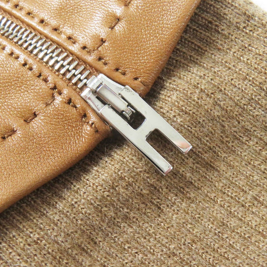 HERMES gloves Main: Lamb leather, Part: 100% cashmere gold Women 7.5 Used Authentic