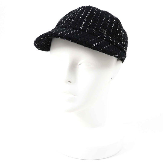CHANEL Casquette 23P Outer: 82% cotton, Outer: 18% polyester, Lining: 100% cotton, Part: 100% metal Black Silver Women M Used Authentic