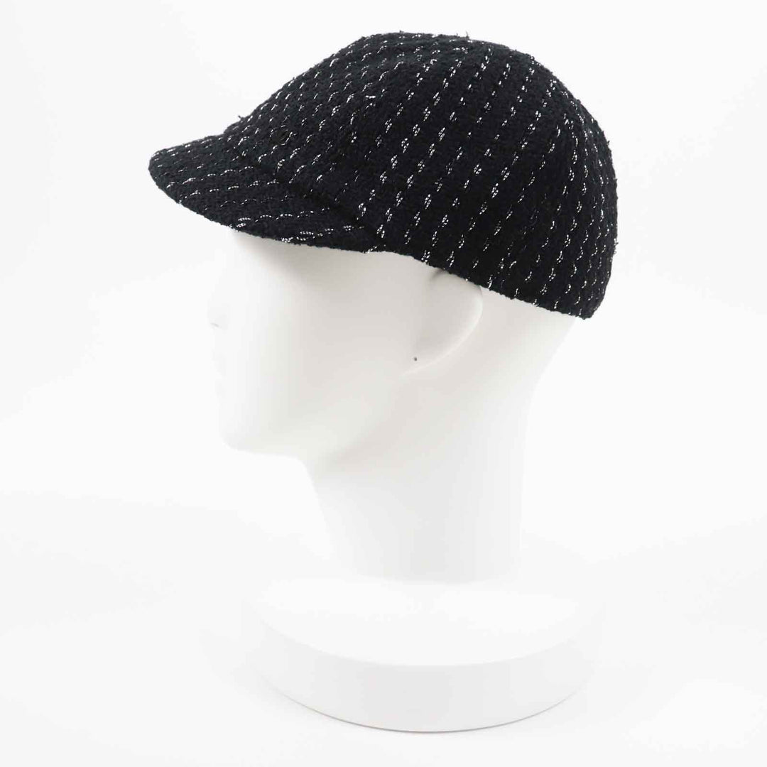 CHANEL Casquette 23P Outer: 82% cotton, Outer: 18% polyester, Lining: 100% cotton, Part: 100% metal Black Silver Women M Used Authentic