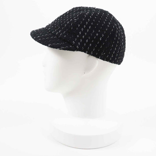 CHANEL Casquette 23P Outer: 82% cotton, Outer: 18% polyester, Lining: 100% cotton, Part: 100% metal Black Silver Women M Used Authentic