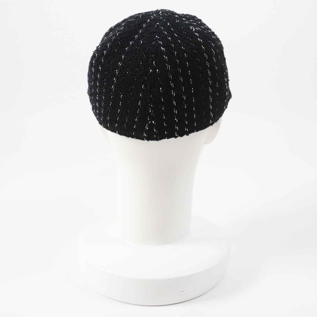 CHANEL Casquette 23P Outer: 82% cotton, Outer: 18% polyester, Lining: 100% cotton, Part: 100% metal Black Silver Women M Used Authentic
