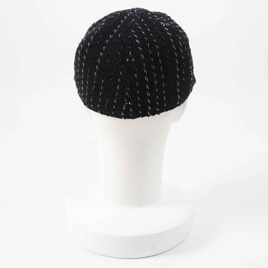 CHANEL Casquette 23P Outer: 82% cotton, Outer: 18% polyester, Lining: 100% cotton, Part: 100% metal Black Silver Women M Used Authentic