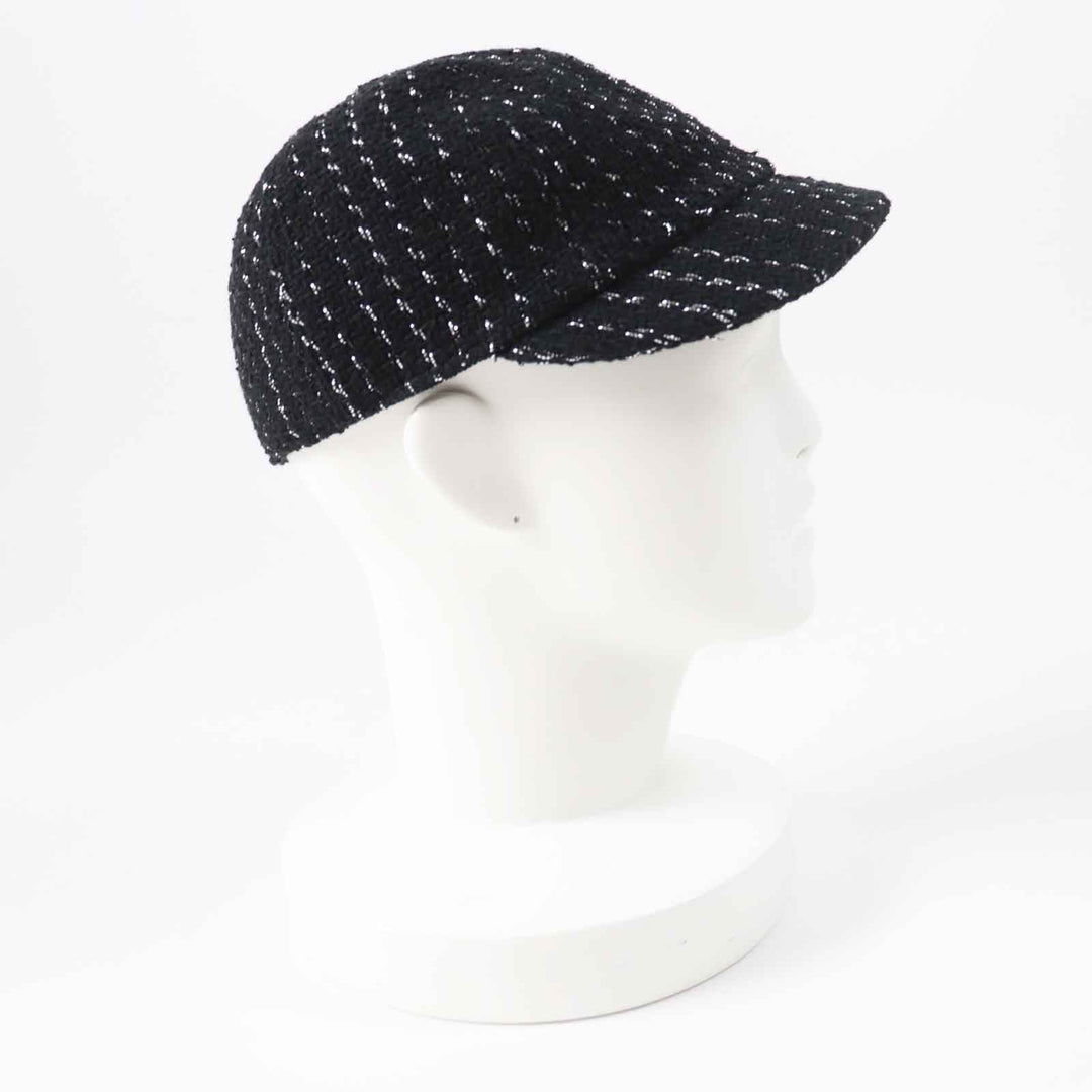 CHANEL Casquette 23P Outer: 82% cotton, Outer: 18% polyester, Lining: 100% cotton, Part: 100% metal Black Silver Women M Used Authentic