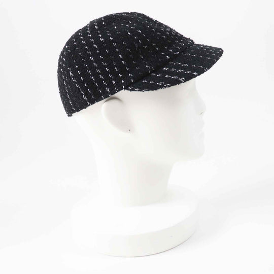 CHANEL Casquette 23P Outer: 82% cotton, Outer: 18% polyester, Lining: 100% cotton, Part: 100% metal Black Silver Women M Used Authentic