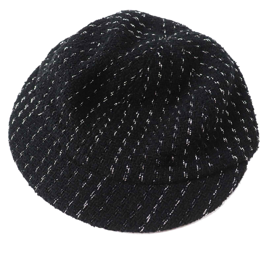 CHANEL Casquette 23P Outer: 82% cotton, Outer: 18% polyester, Lining: 100% cotton, Part: 100% metal Black Silver Women M Used Authentic