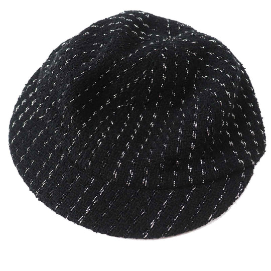 CHANEL Casquette 23P Outer: 82% cotton, Outer: 18% polyester, Lining: 100% cotton, Part: 100% metal Black Silver Women M Used Authentic