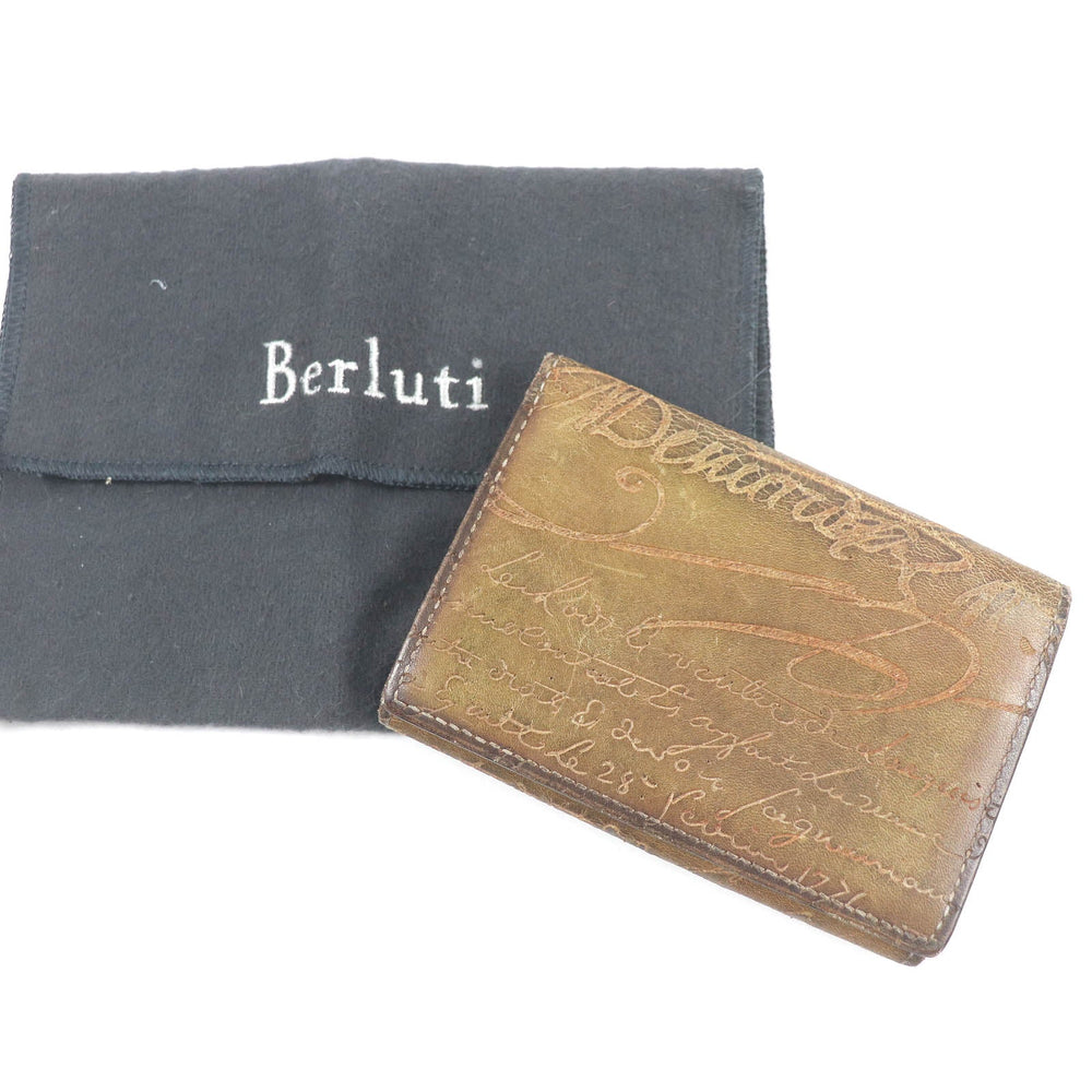 Berluti Card Case Leather Brown mens Used Authentic