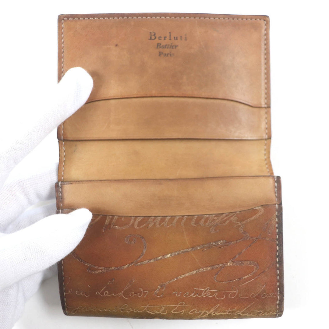 Berluti Card Case Leather Brown mens Used Authentic