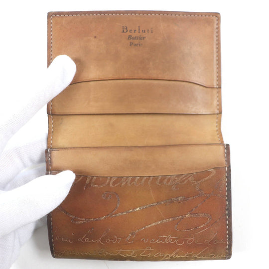 Berluti Card Case Leather Brown mens Used Authentic