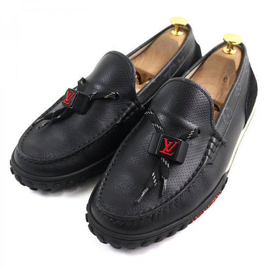 LOUIS VUITTON loafers leather Black type LV Racer Line 7.5