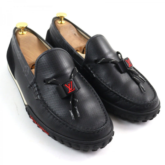 LOUIS VUITTON loafers leather Black type LV Racer Line 7.5