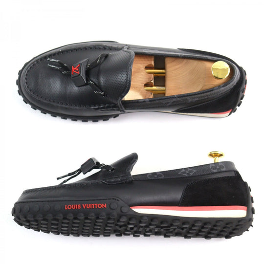 LOUIS VUITTON loafers leather Black type LV Racer Line 7.5