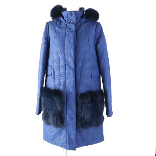FENDI down coat Outer: 100% nylon, Lining: 100% polyester, Filling: 100% polyester, Fur: Fox blue-black Women 40 Used Authentic