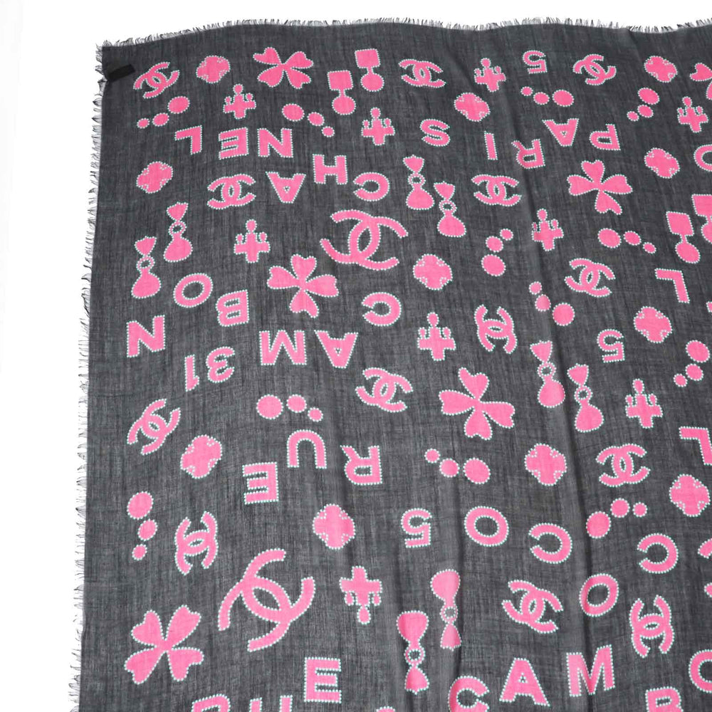 CHANEL scarf Main: 80% cashmere, Main: 20% silk Black pink Women Used Authentic