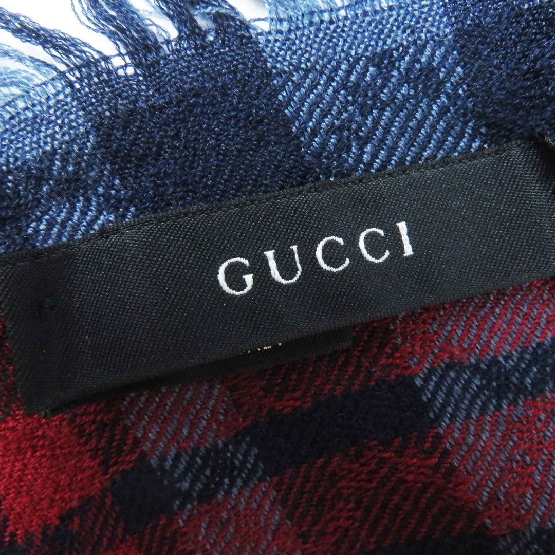 GUCCI Stall Main: 70% wool, Main: 30% silk Navy Red type Women Used Authentic