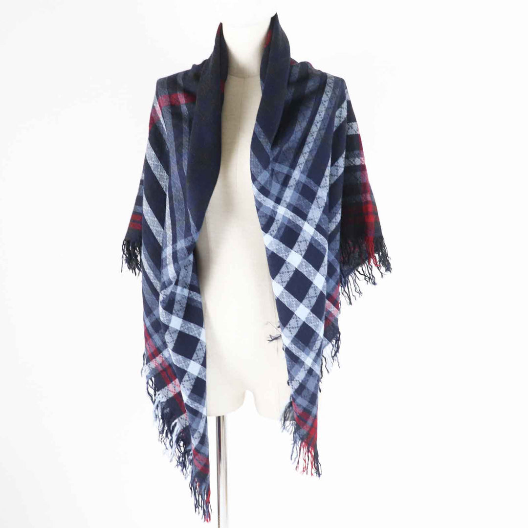 GUCCI Stall Main: 70% wool, Main: 30% silk Navy Red type Women Used Authentic