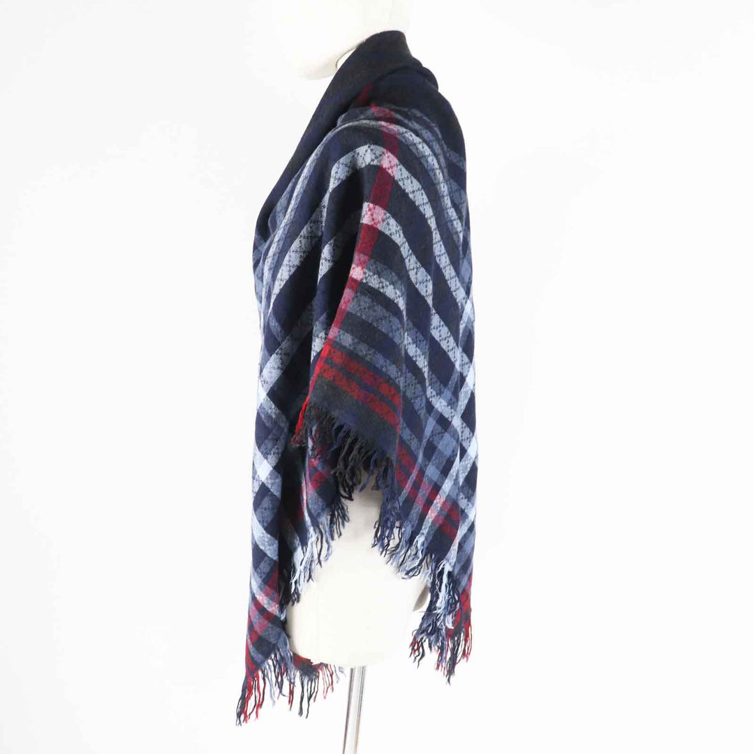 GUCCI Stall Main: 70% wool, Main: 30% silk Navy Red type Women Used Authentic