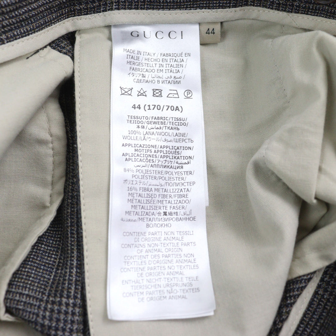 GUCCI Pants 690469 Main: 100% wool, part: 84% polyester, part: 16% metal fiber Grey Glen Check Pattern Fluid Drill mens 44 Used Authentic