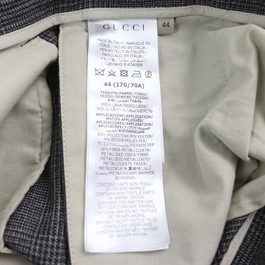 GUCCI Pants 690469 Main: 100% wool, part: 84% polyester, part: 16% metal fiber Grey Glen Check Pattern Fluid Drill mens 44 Used Authentic