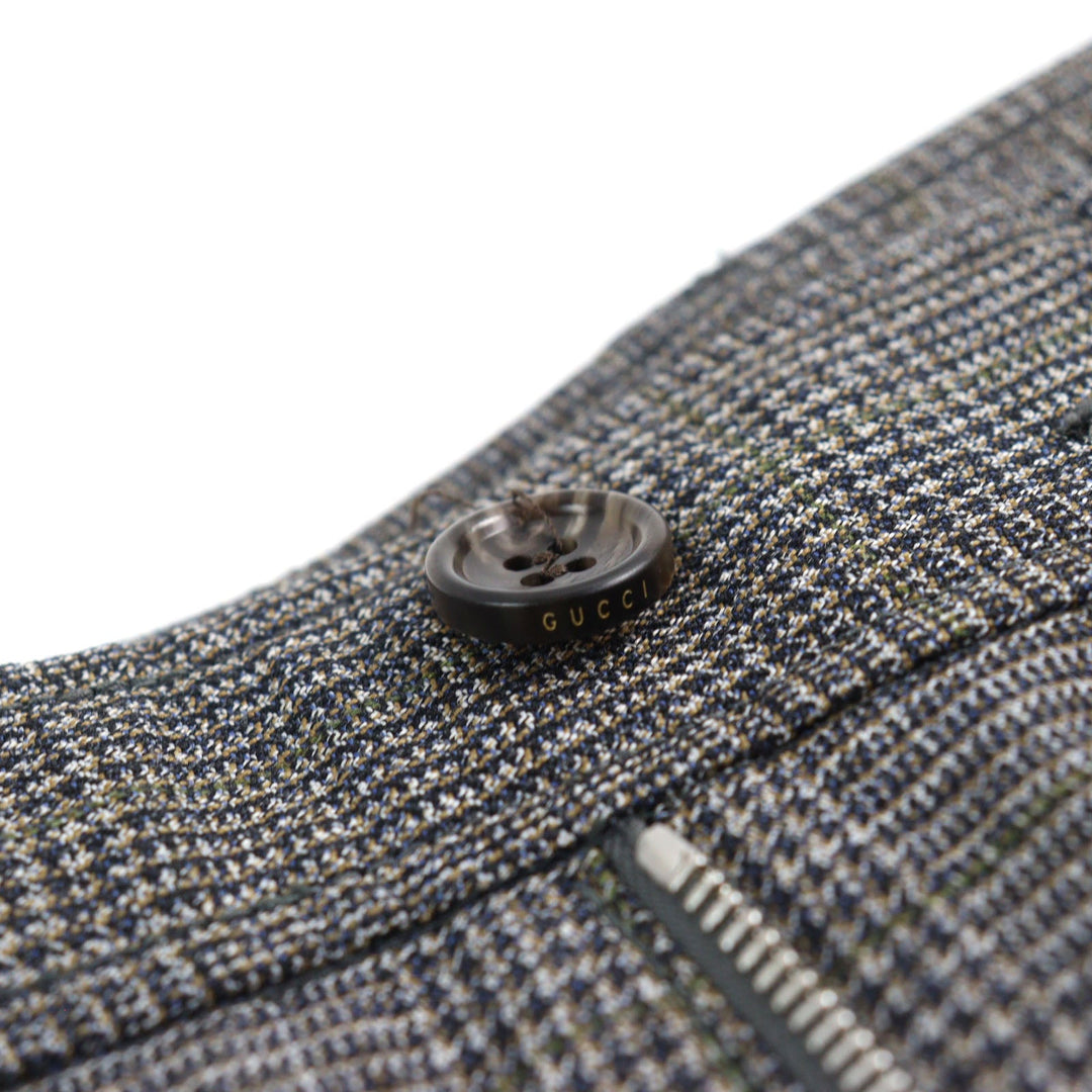 GUCCI Pants 690469 Main: 100% wool, part: 84% polyester, part: 16% metal fiber Grey Glen Check Pattern Fluid Drill mens 44 Used Authentic