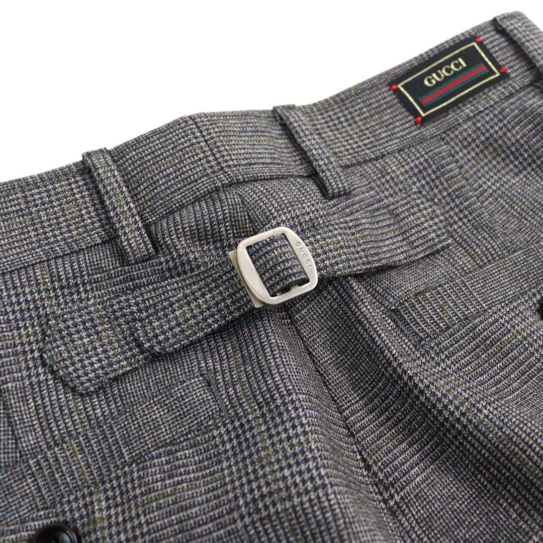 GUCCI Pants 690469 Main: 100% wool, part: 84% polyester, part: 16% metal fiber Grey Glen Check Pattern Fluid Drill mens 44 Used Authentic