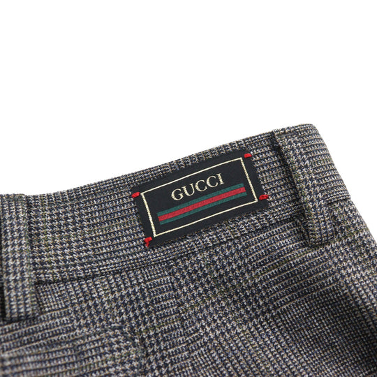 GUCCI Pants 690469 Main: 100% wool, part: 84% polyester, part: 16% metal fiber Grey Glen Check Pattern Fluid Drill mens 44 Used Authentic