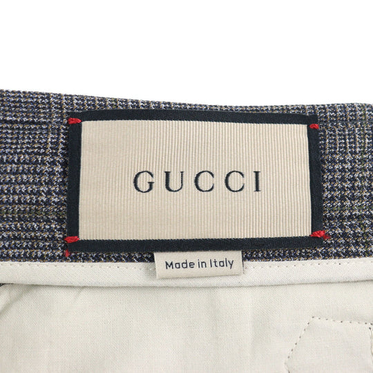 GUCCI Pants 690469 Main: 100% wool, part: 84% polyester, part: 16% metal fiber Grey Glen Check Pattern Fluid Drill mens 44 Used Authentic
