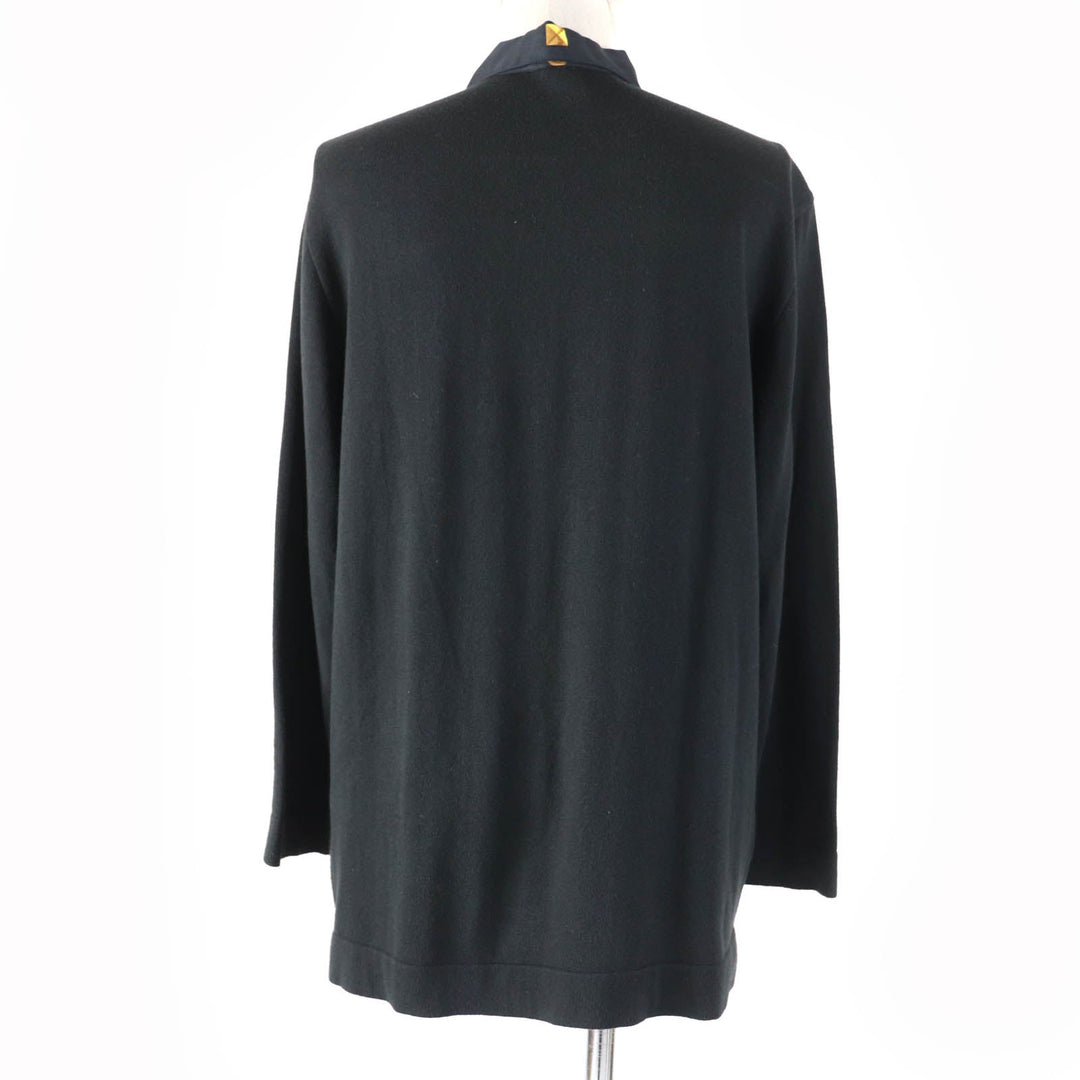 HERMES Long sleeve polo shirt Main: 100% silk, part: 85% cotton, part: 15% cashmere black LES CLES THE KEYS RARE Women M Used Authentic