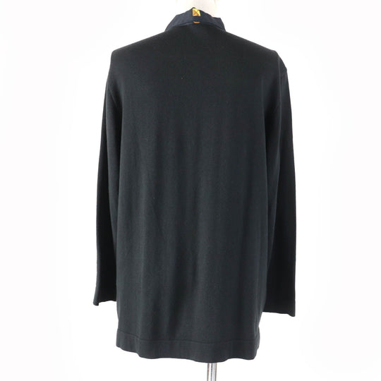 HERMES Long sleeve polo shirt Main: 100% silk, part: 85% cotton, part: 15% cashmere black LES CLES THE KEYS RARE Women M Used Authentic