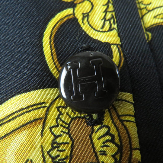 HERMES Long sleeve polo shirt Main: 100% silk, part: 85% cotton, part: 15% cashmere black LES CLES THE KEYS RARE Women M Used Authentic