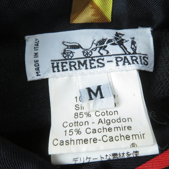 HERMES Long sleeve polo shirt Main: 100% silk, part: 85% cotton, part: 15% cashmere black LES CLES THE KEYS RARE Women M Used Authentic